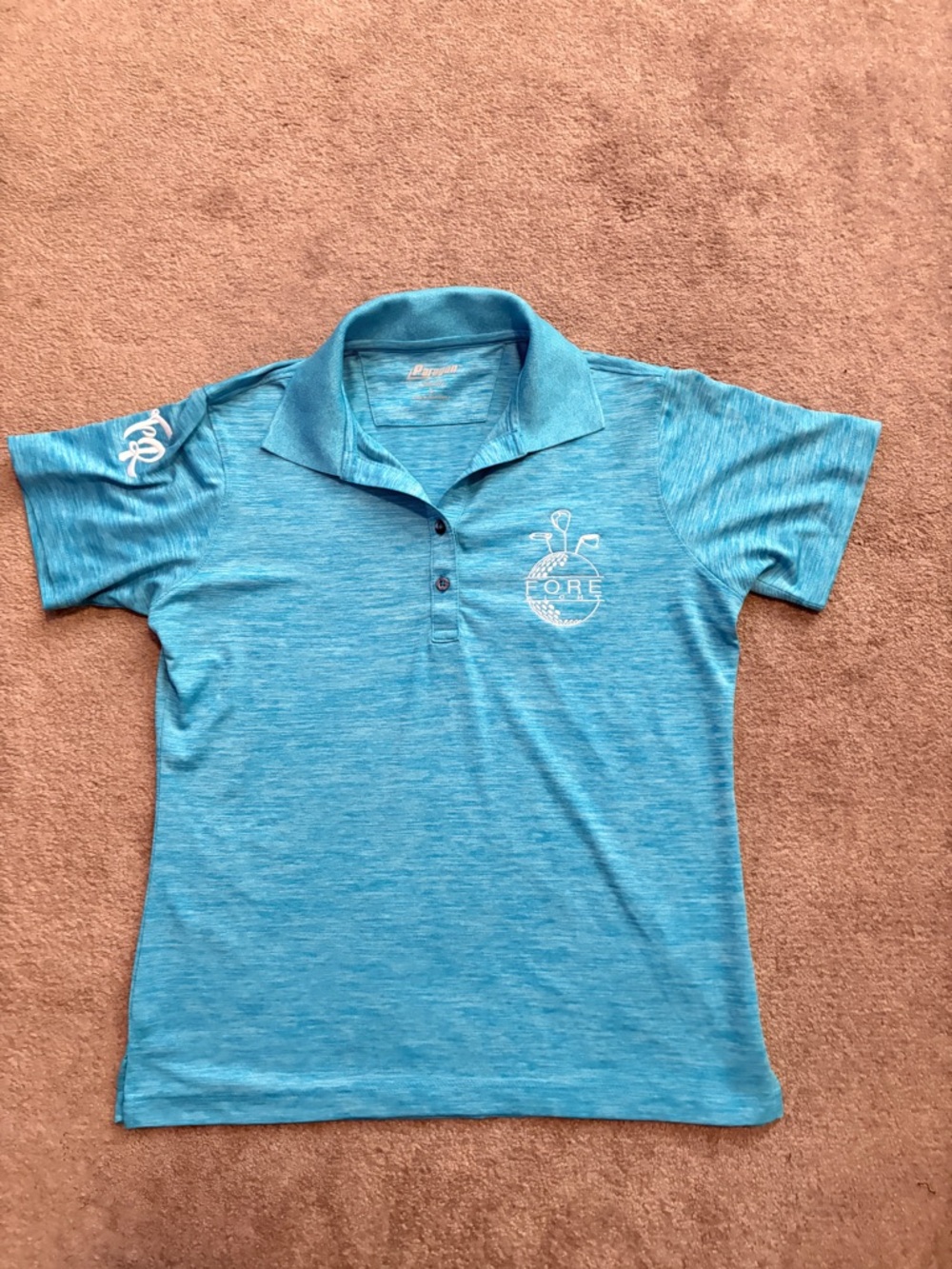 Blue Women’s Polo Top with 'Fore' Golf Logo